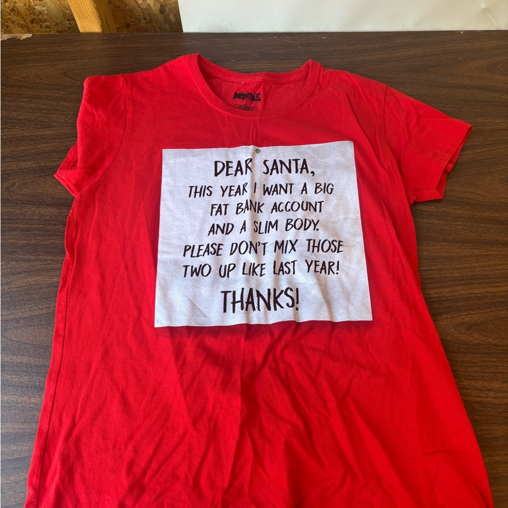 Red Graphic T-Shirt with Santa Message